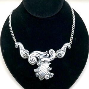 Antique Silver-Tone Scroll Design Statement Necklace